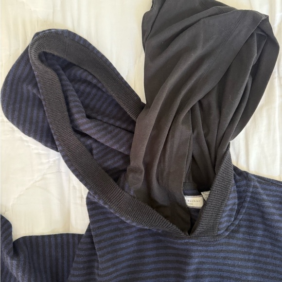 Daniel Buchler Striped Wool Cotton Hoodie Sweater XL Navy Gray - Picture 3 of 10